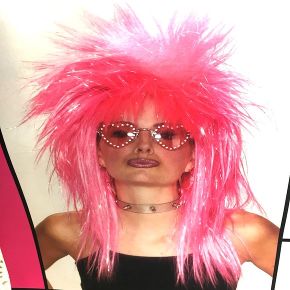80’s Style Punk Hot Pink & Silver Spike Rock Star Wig NWT NOS - Picture 2 of 10